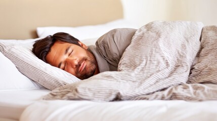 Person sleeping in bed under a blanket during day at home in a relaxed setting