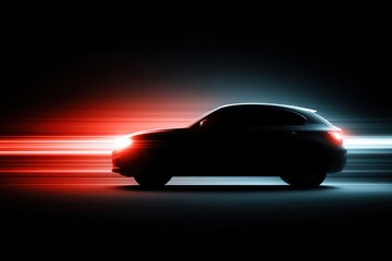 Car driving at night with light trails from headlights and taillights on a dark road