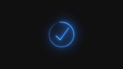 A glowing blue checkmark in a circle against a dark background