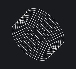 Decorative minimalistic brutalist circle form. Future design line shape for art collage. Abstract geometric brutalist circle figure. Graphic element. Vector illustration isolated on black background.
