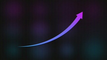 A vibrant purple arrow ascends upward in a dark background with a subtle grid pattern