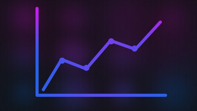 A vibrant neon graph showing an upward trend on a dark background