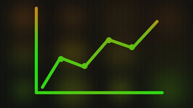 A green line graph showing an upward trend on a dark background