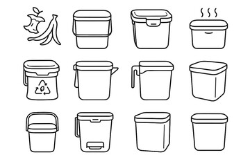 Obraz premium Kitchen liner vector waste bin icons clip scraper mount food icon lock
