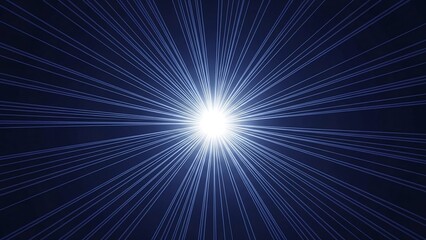 Bright white starburst radiating blue light on dark blue background