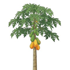 Papaya tree with green and yellow fruit tropical 1