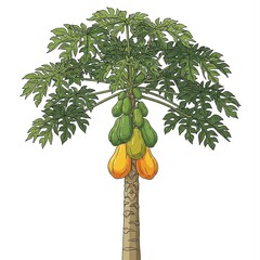 Papaya tree with green and yellow fruit tropical green fruit