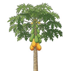 Papaya tree with green and yellow fruit tropical
