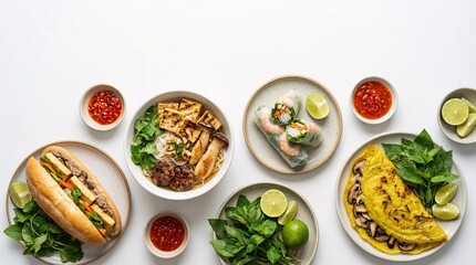 Delicious Vietnamese dishes with fresh ingredients and sauces
