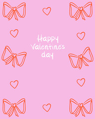 Сute Valentine&rsquo;s Day greeting card with doodle bow frame. Hand drawn ink poster. Cartoon isolated vector illustration