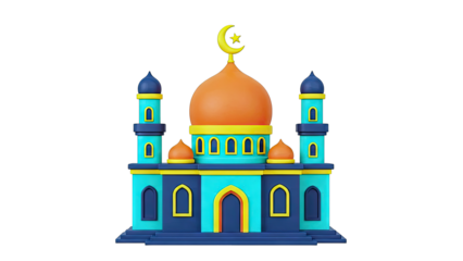 Cartoon Mosque with Crescent Moon and Star