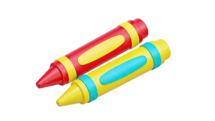 Two colorful crayons with yellow and teal accents