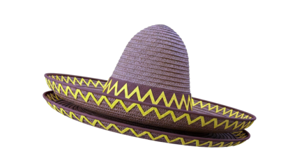 Two Straw Sombrero Hats with Yellow Zigzag Trim
