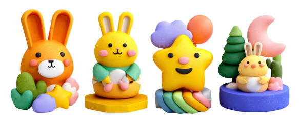 Fototapeta premium Whimsical 3D Clay Illustrations of Cute Characters for Family-Friendly Designs