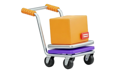 3D Render of a Shopping Cart with Orange Box and Package