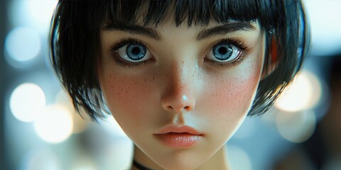 Extreme close-up of human face with sharp focus on eyes, skin texture, and lips showing natural detail and lighting. Generative by AI.