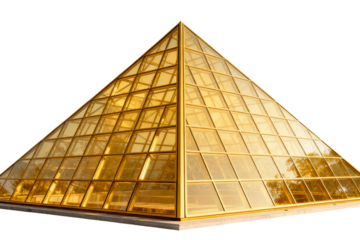 Golden Glass Pyramid Building Structure