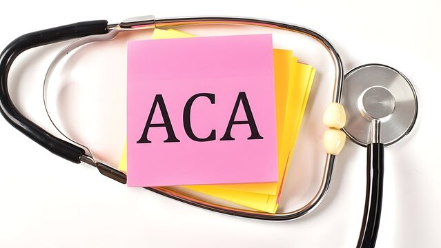 A stethoscope resting on stacked notes with the letters aca displayed
