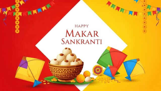 Happy makar sankranti celebration with kite and tilgul