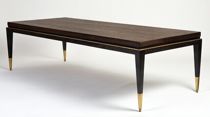 Fototapeta premium Elegant Wooden Dining Table with Brass Accents and Sleek Modern Design for Stylish Interiors