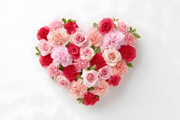 Heart Shape Flower Arrangement with Roses and Carnations, Soft Light, Romantic