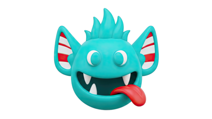 3D Teal Monster with Tongue Sticking Out