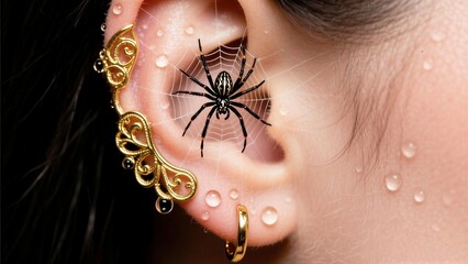 Intricate Ear Jewelry with Spider