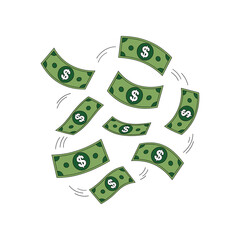 Flying Dollar Bills Isolated on Whit