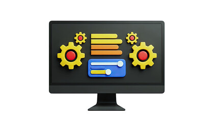 Computer Screen with Settings Icons and Gears