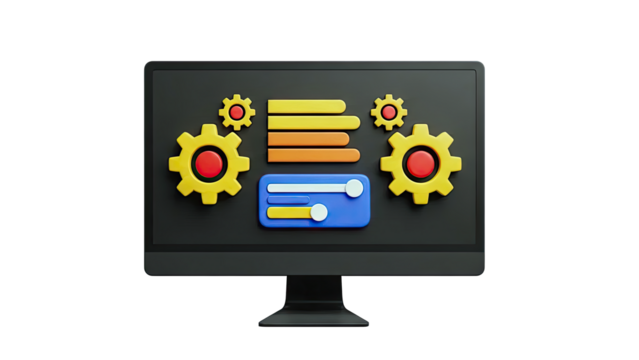 Computer Screen with Settings Icons and Gears - Powered by Adobe