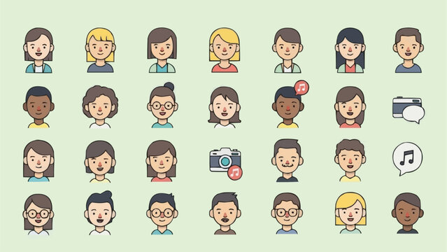 Diverse Group of Cartoon People Avatars Representing Different Genders and Ages.