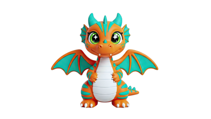 Cute Orange and Teal Baby Dragon