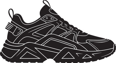 Vector illustration of sport shoes isolated on a white background featuring a digital circuit board pattern and tech line art for a modern engineering concept design