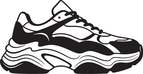 Vector illustration of sport shoes isolated on a white background featuring a digital circuit board pattern and tech line art for a modern engineering concept design