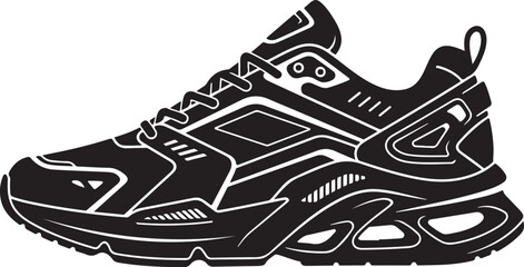 Vector illustration of sport shoes isolated on a white background featuring a digital circuit board pattern and tech line art for a modern engineering concept design