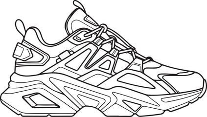 Vector illustration of sport shoes isolated on a white background featuring a digital circuit board pattern and tech line art for a modern engineering concept design