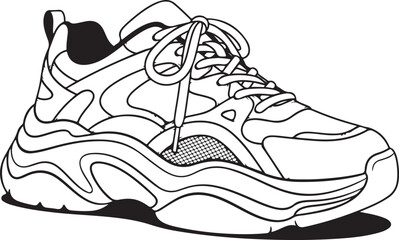 Vector illustration of sport shoes isolated on a white background featuring a digital circuit board pattern and tech line art for a modern engineering concept design