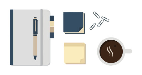 Office Desk Supplies Set Isolated on White Background Vector