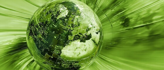 Green Tech Circuit Texture Earth Background Eco-Tech Global Connection Abstract Design
