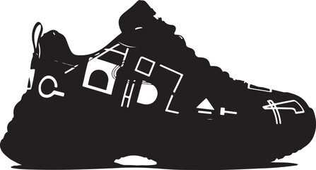 Vector illustration of sport shoes isolated on a white background featuring a digital circuit board pattern and tech line art for a modern engineering concept design