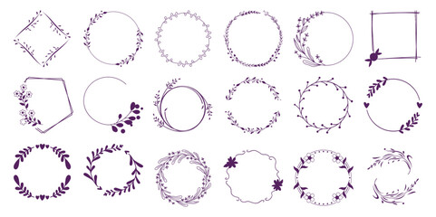 Collection of purple floral and leafy decorative borders and frames