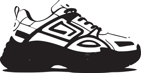 Vector illustration of sport shoes isolated on a white background featuring a digital circuit board pattern and tech line art for a modern engineering concept design