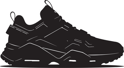 Vector illustration of sport shoes isolated on a white background featuring a digital circuit board pattern and tech line art for a modern engineering concept design