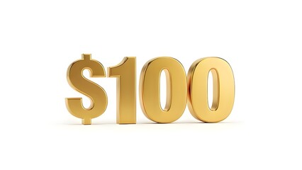Shiny golden one hundred dollar symbol and number with a white background
