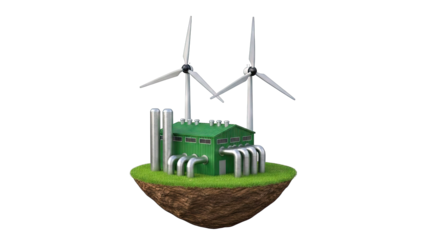 Floating Island with Wind Turbines and Green Factory