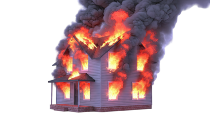 House Engulfed in Flames and Smoke