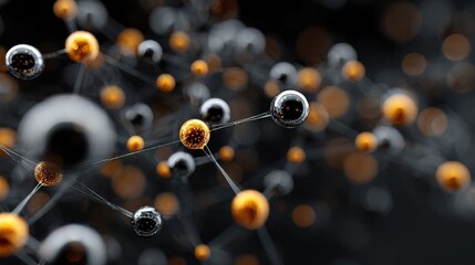 Abstract Spherical Nodes Linked Network Background with Golden and Silver Detail