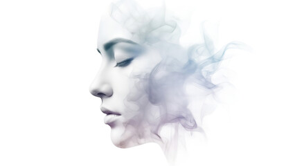 Fototapeta premium A woman's face is surrounded by smoke on a black background