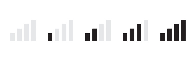 Set of Signal Strength Icons Showing Connection Indicators Mobile Cellular Wireless Representing Connectivity and Communication from Weak to Strong on White Background