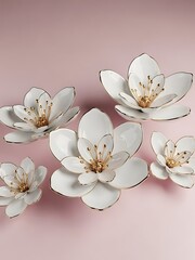 Luxury White and Gold Porcelain 3D Flower Decoration Background